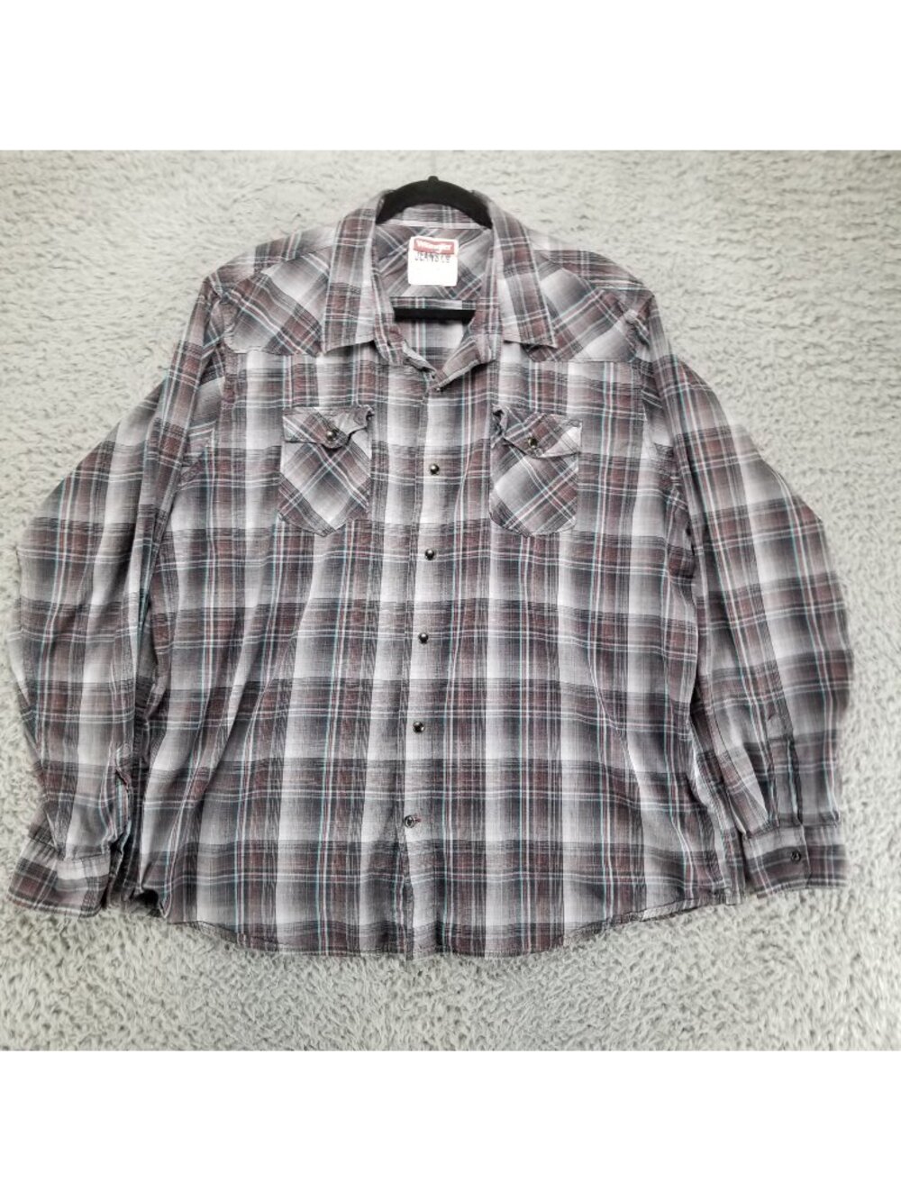Wrangler Shirt Mens 2XL Lightweight Gray Plaid Long Sleeve Button Up